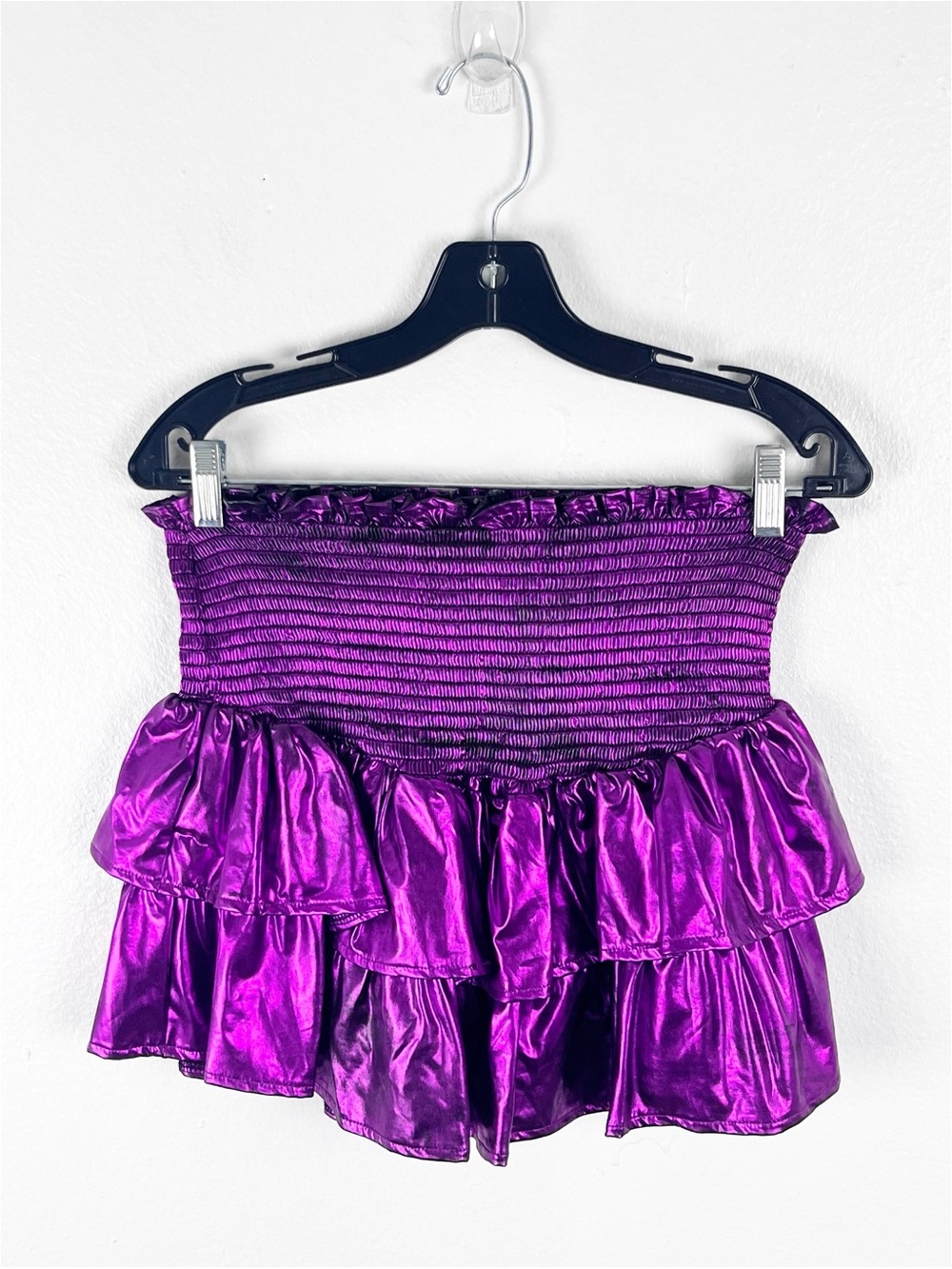 QUEEN OF SPARKLES Metallic Smocked Pull On Waistband Ruffle Mini Skirt Small